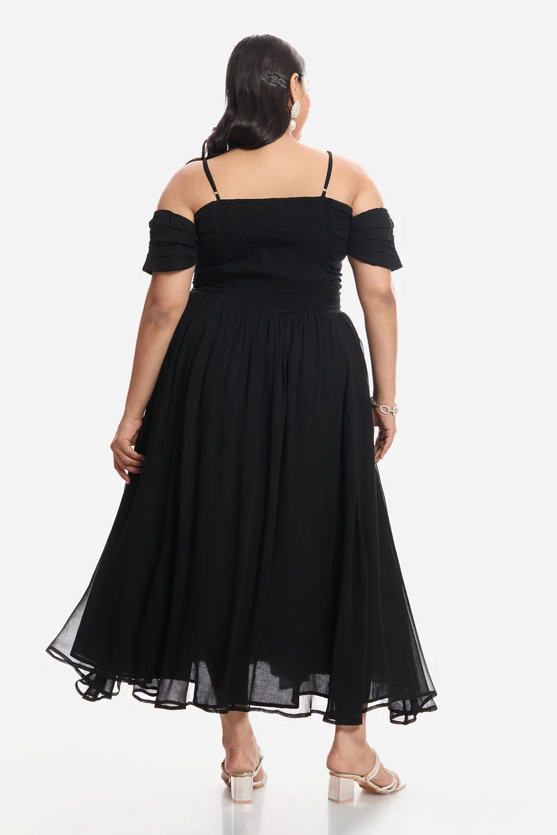 Anisa|Viscose Off Shoulder Ruched Dress