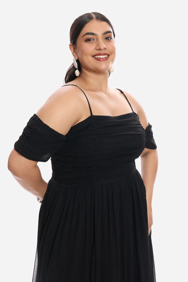 Anisa|Viscose Off Shoulder Ruched Dress