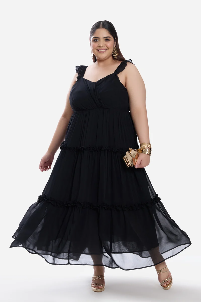 Joelle|Viscose Draped Bodice Midi Dress