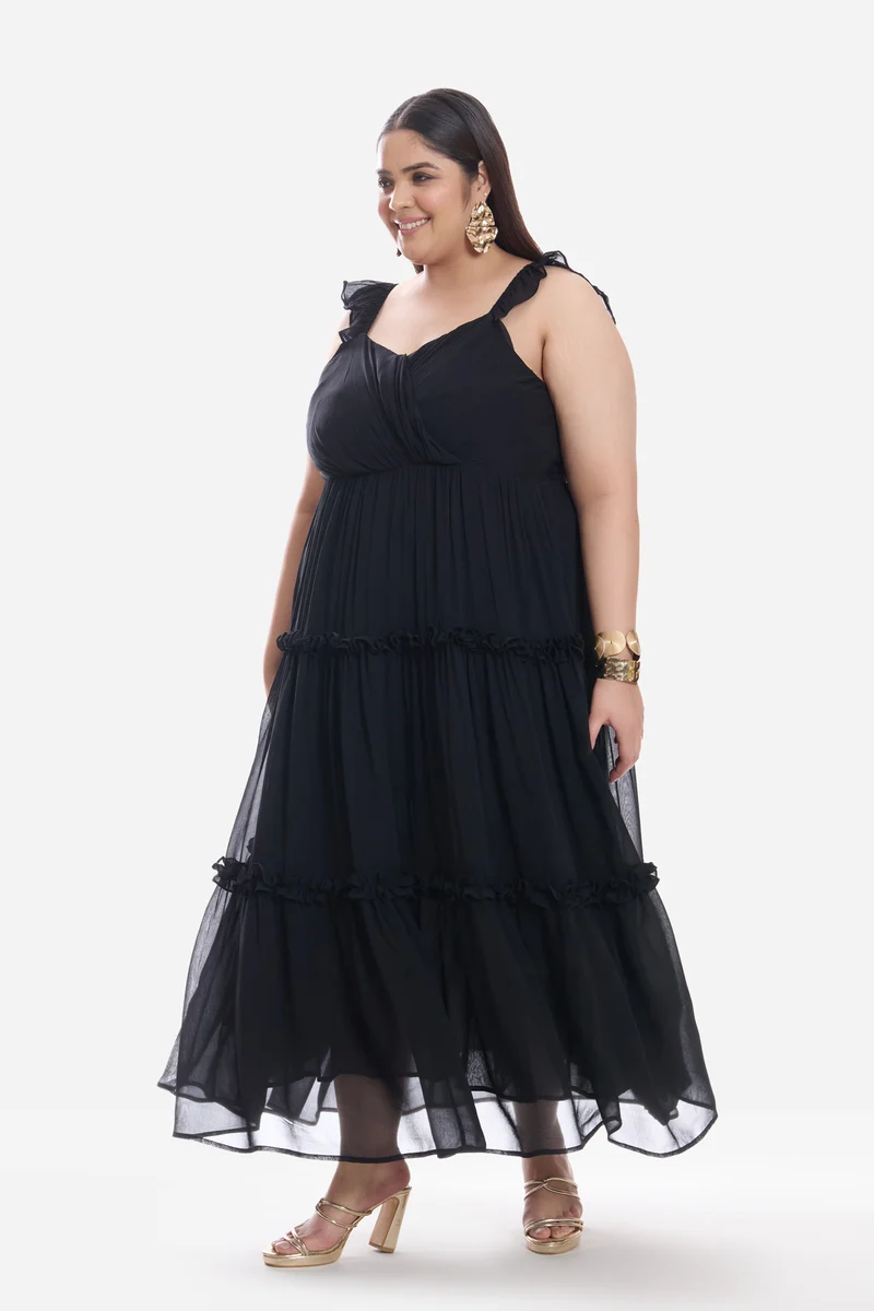 Joelle|Viscose Draped Bodice Midi Dress