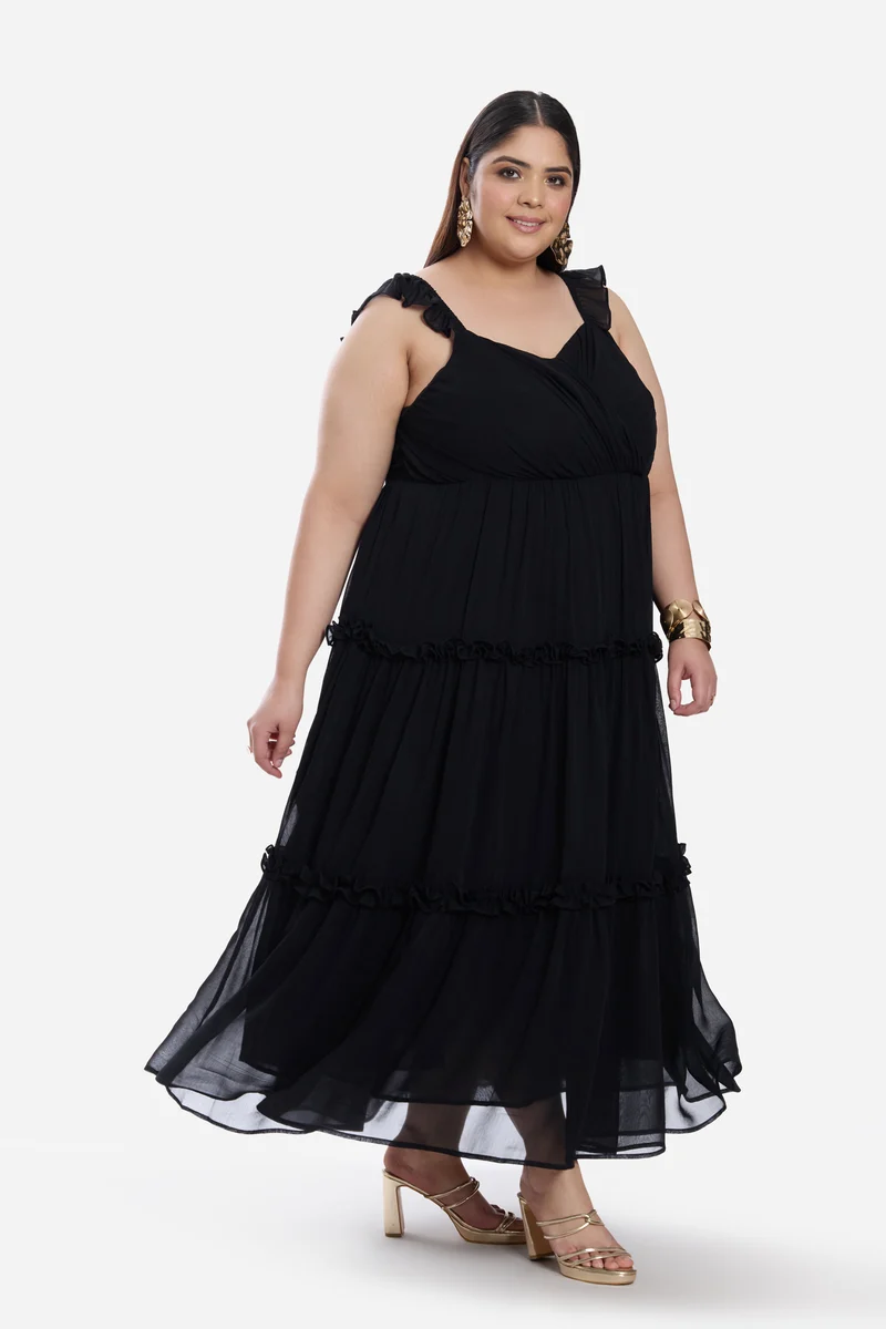 Joelle|Viscose Draped Bodice Midi Dress