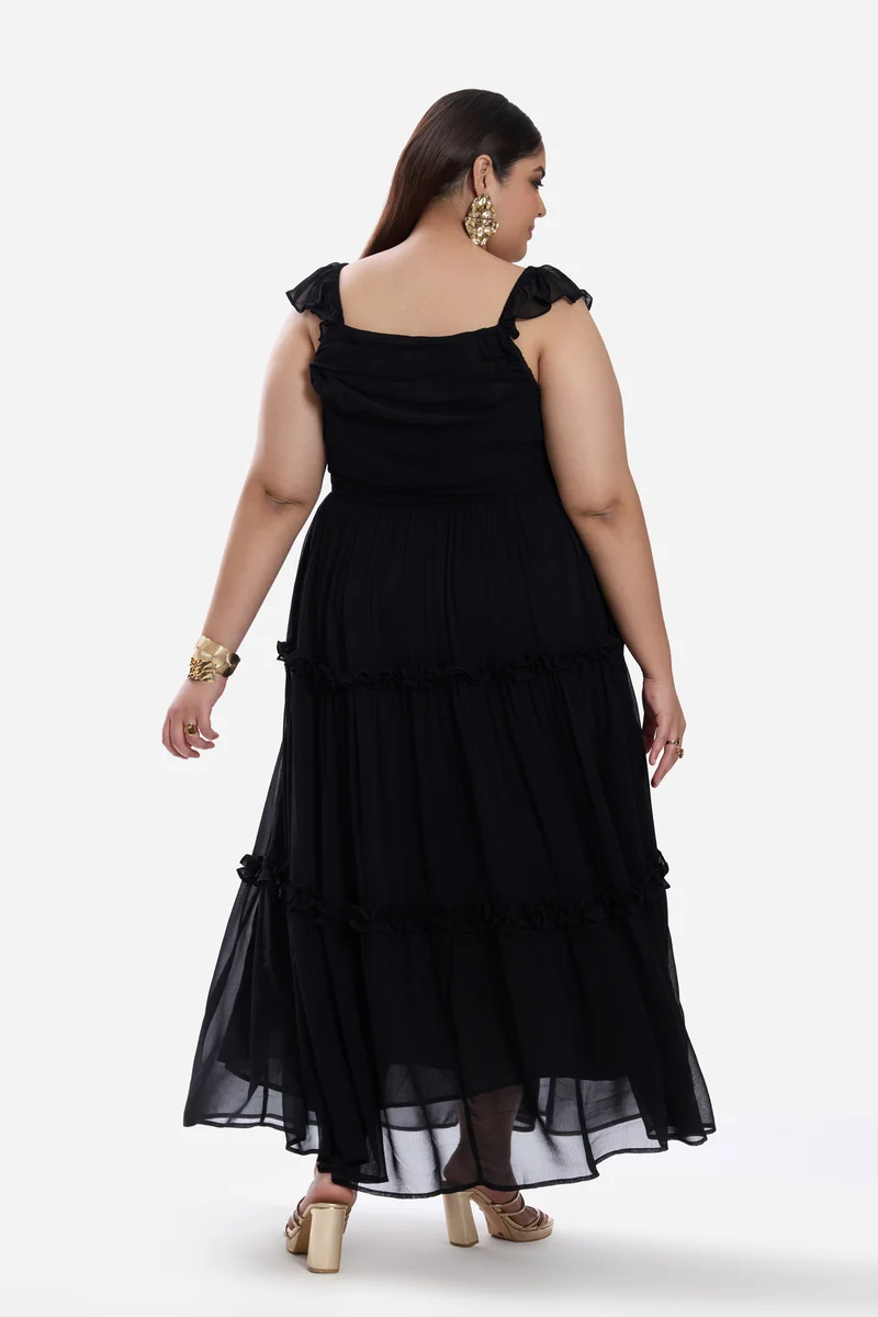 Joelle|Viscose Draped Bodice Midi Dress