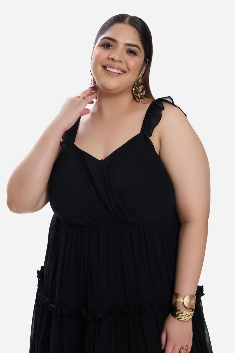 Joelle|Viscose Draped Bodice Midi Dress