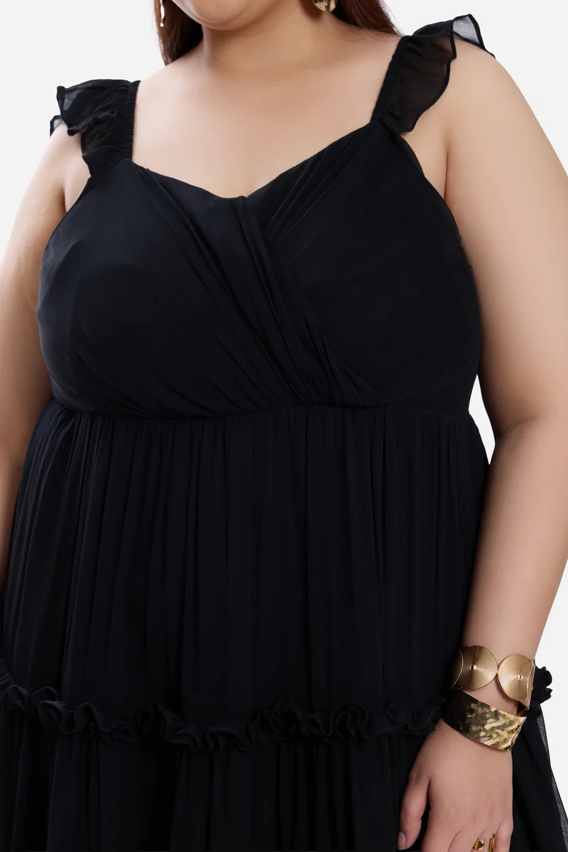 Joelle|Viscose Draped Bodice Midi Dress