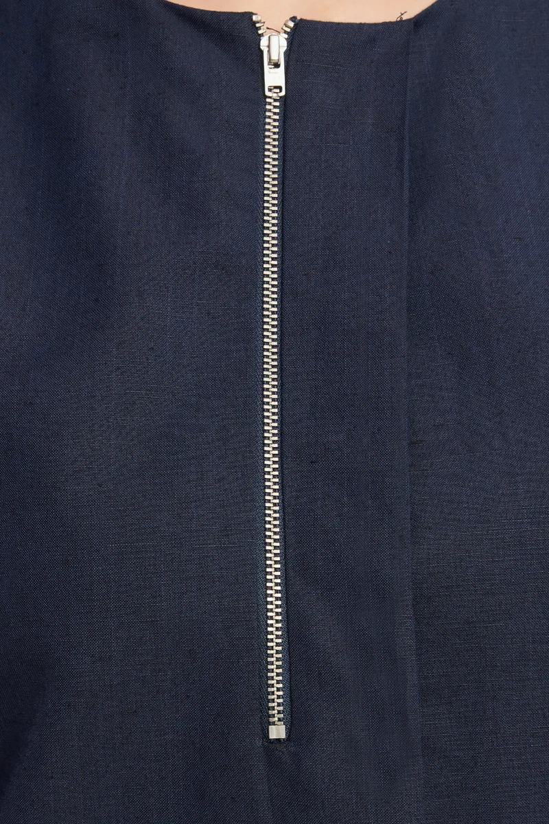 Bunuaei|100% Cotton Pleated Neck Regular Fit Top