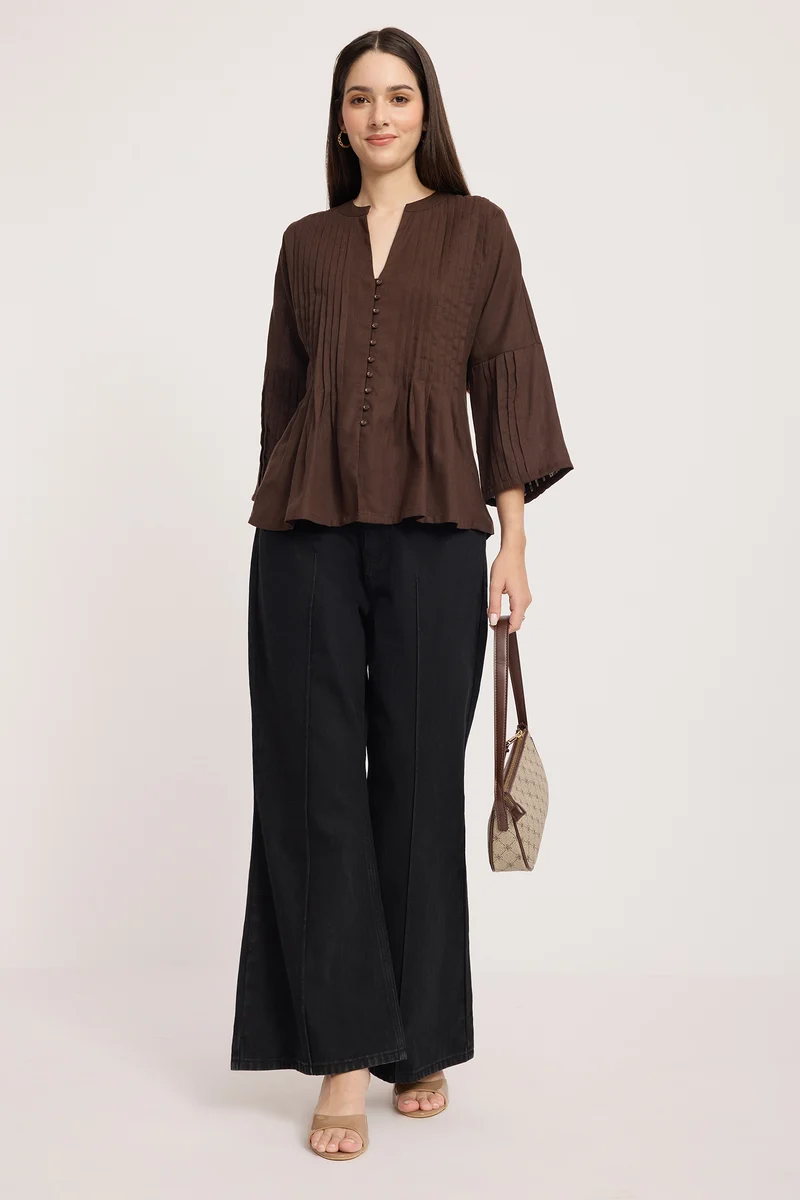 Hinako|Linen Pin Tuck Relaxed Top