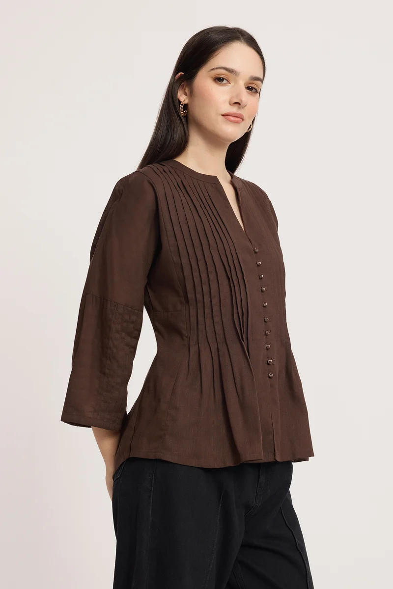 Hinako|Linen Pin Tuck Relaxed Top