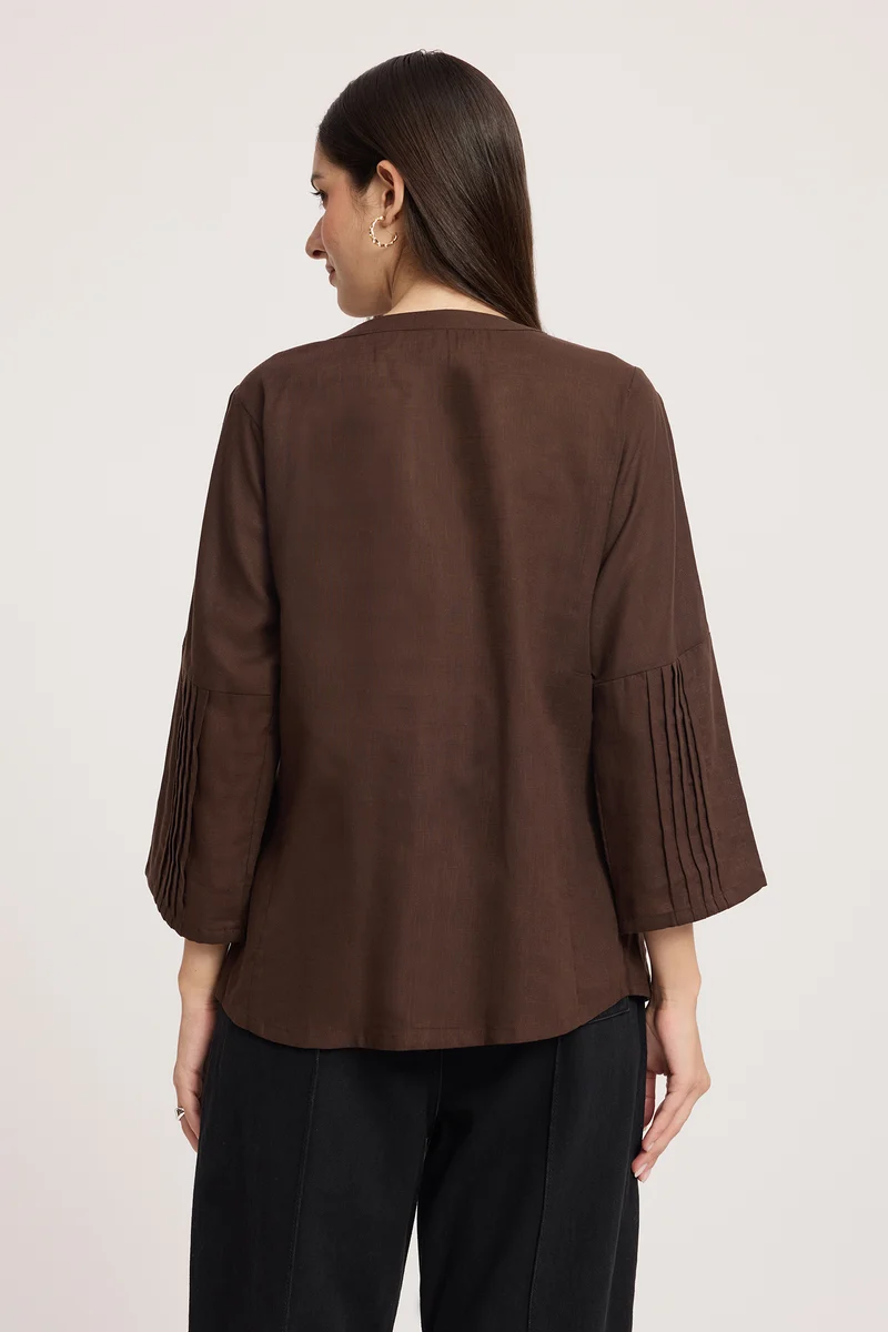 Hinako|Linen Pin Tuck Relaxed Top