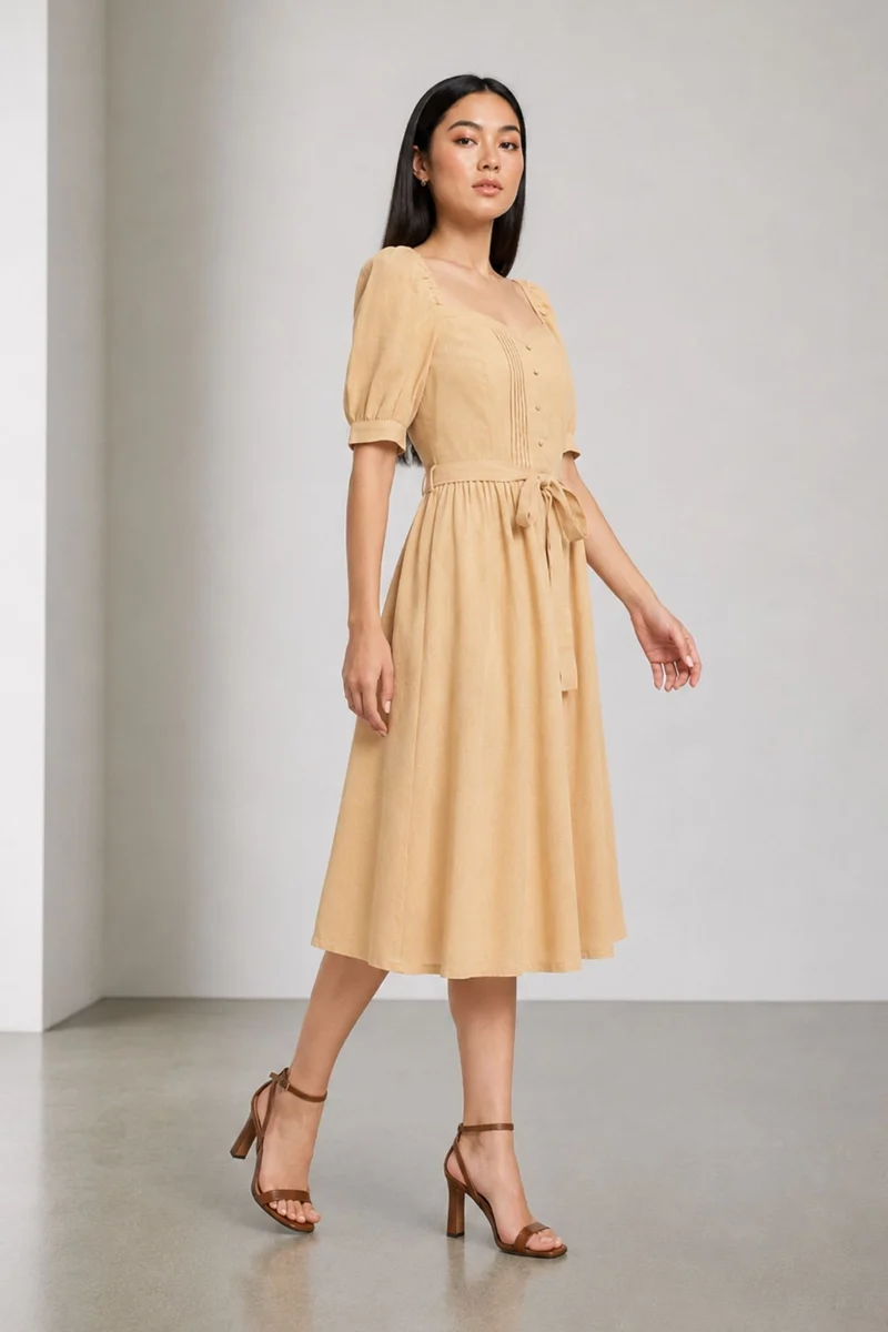 Juni|100% Cotton Pintuck Bodice Midi Dress