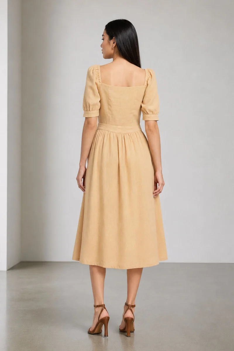 Juni|100% Cotton Pintuck Bodice Midi Dress