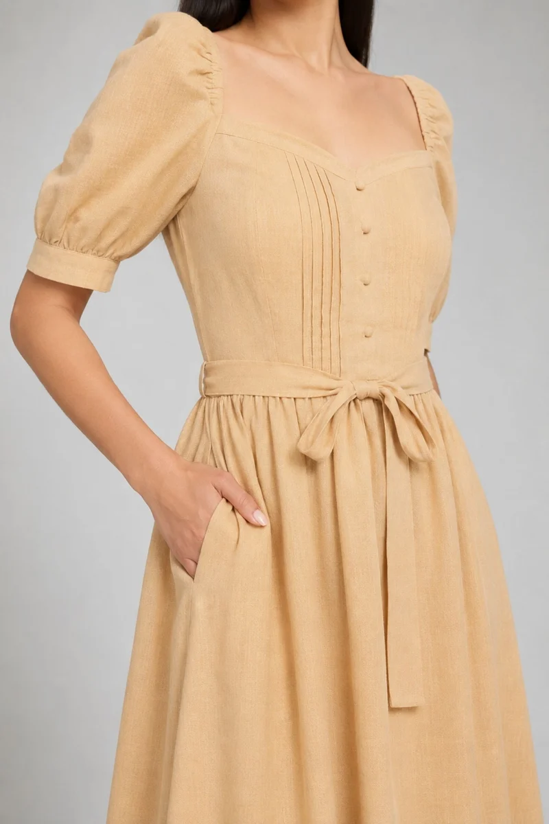 Juni|100% Cotton Pintuck Bodice Midi Dress