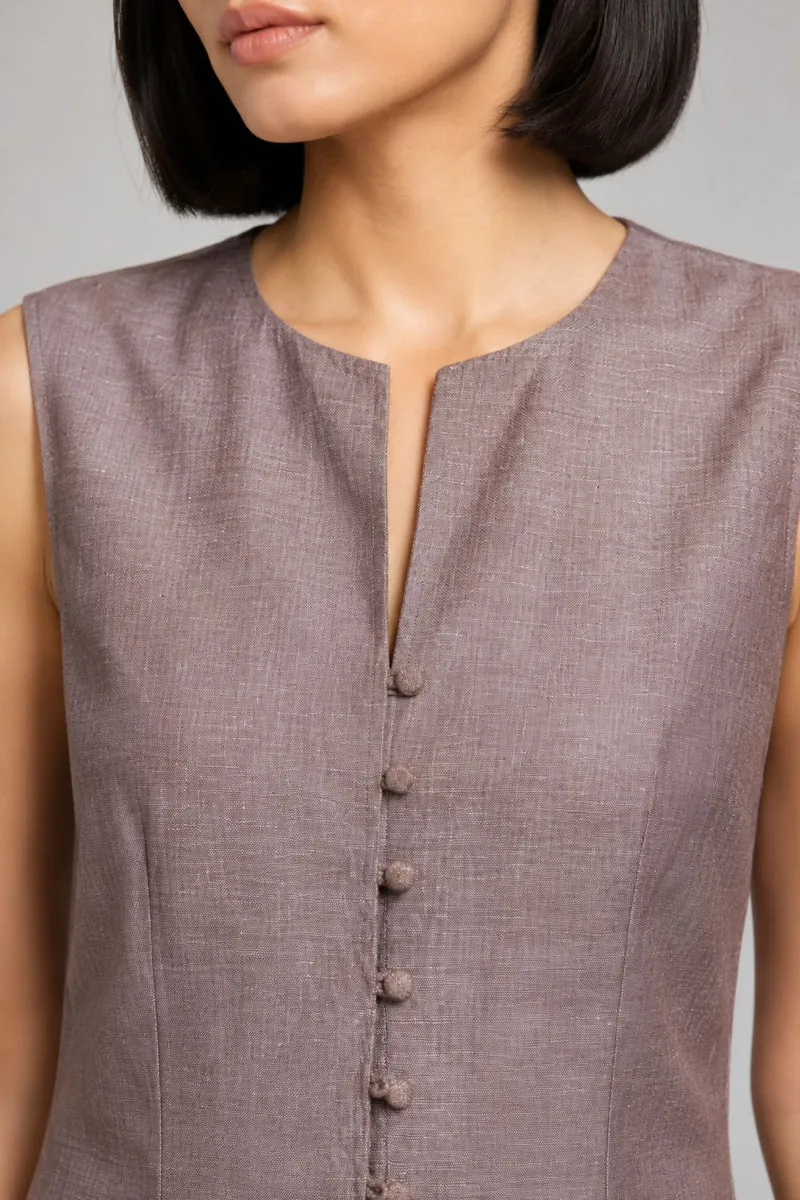 Binny|Linen Button Front Detail Midi Dress