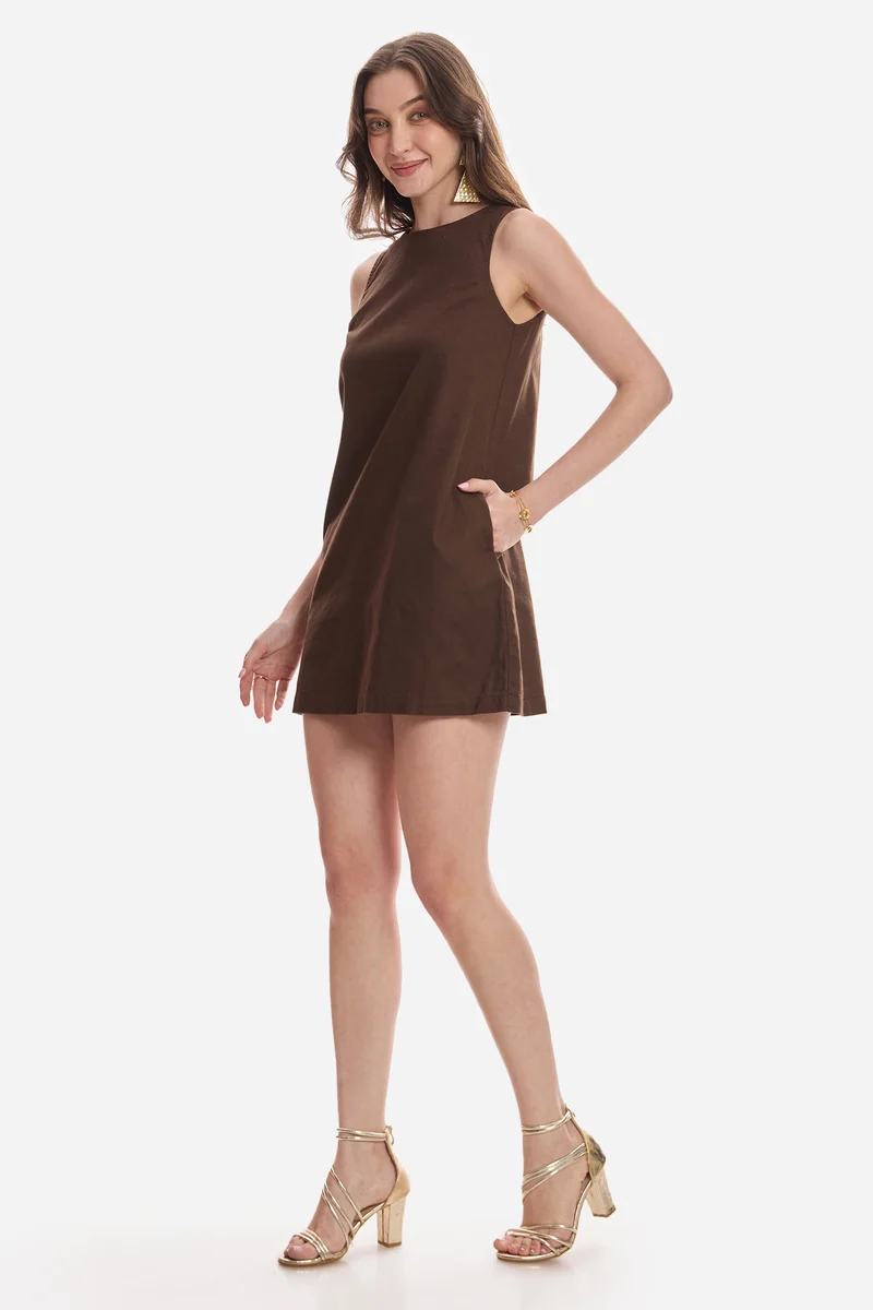 Maebh|100% Cotton Slub A Line Mini Dress