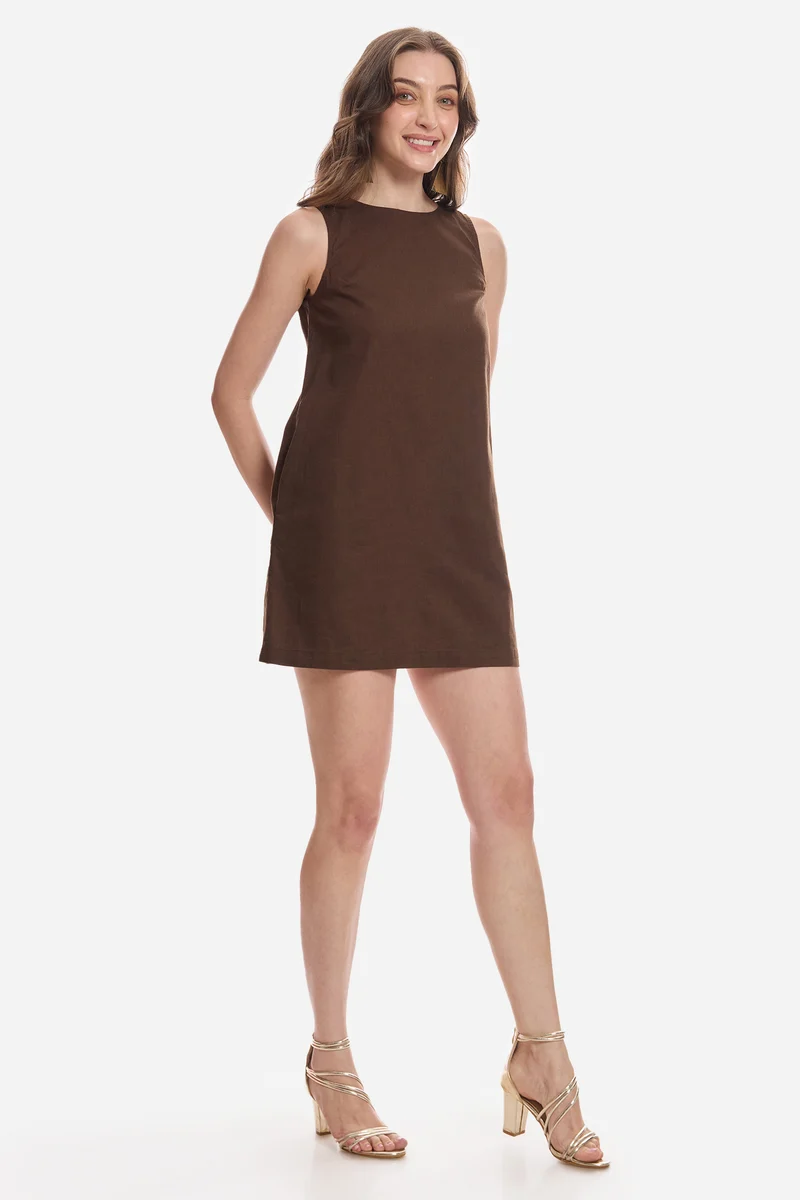 Maebh|100% Cotton Slub A Line Mini Dress