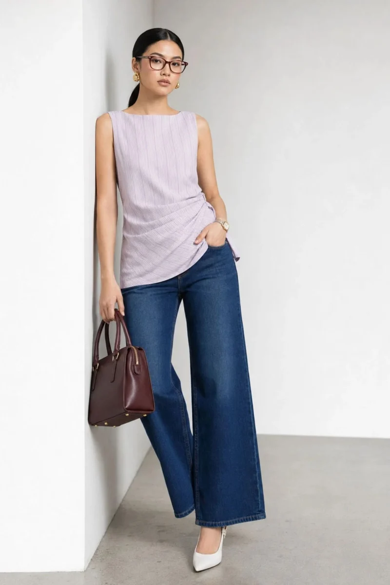 Nana|100% Cotton Stripped Side Knot Top