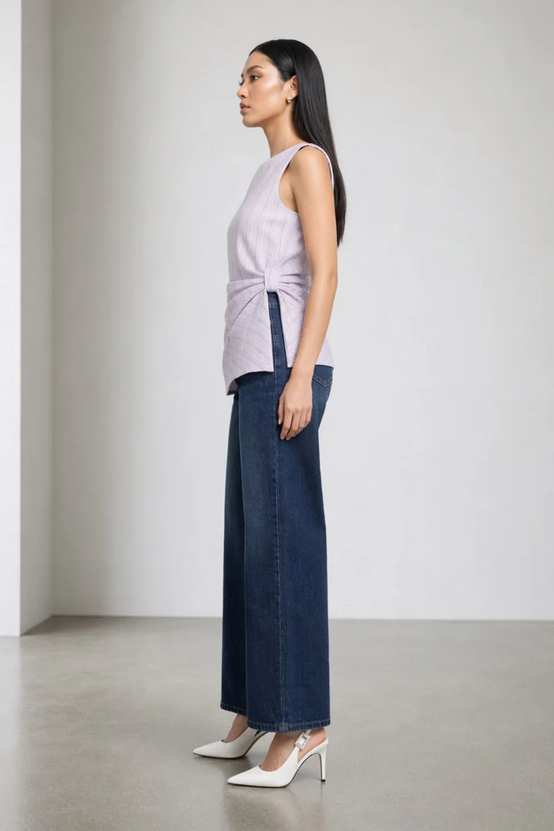 Nana|100% Cotton Stripped Side Knot Top