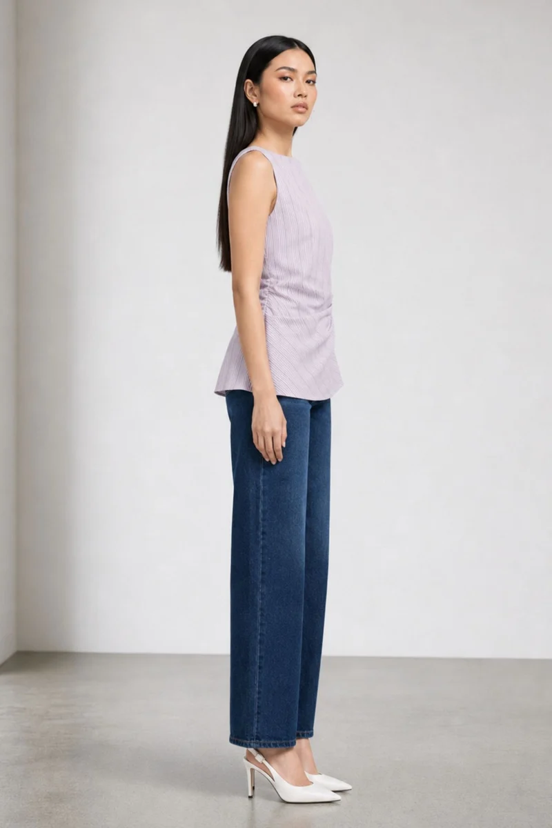 Nana|100% Cotton Stripped Side Knot Top