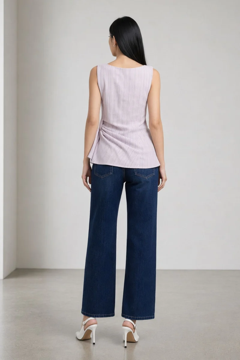 Nana|100% Cotton Stripped Side Knot Top