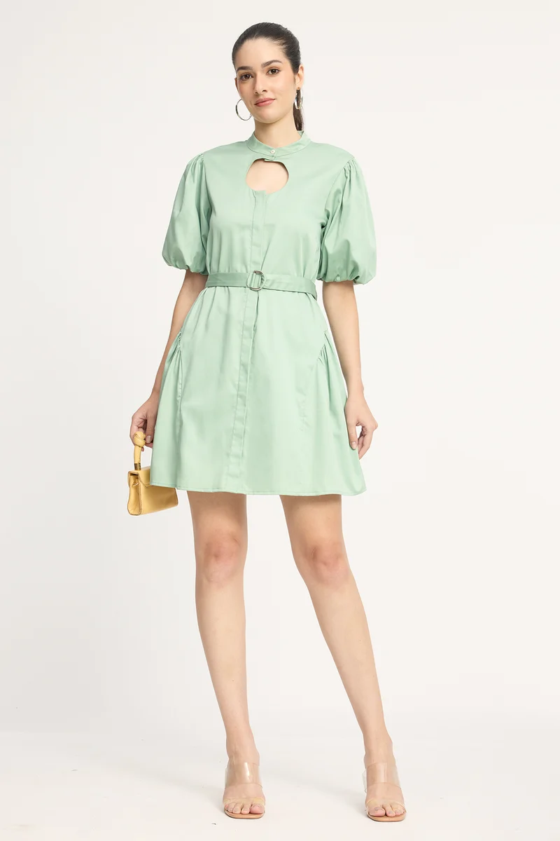 Bina|100% Cotton Cut-Out Godet Mini Dress