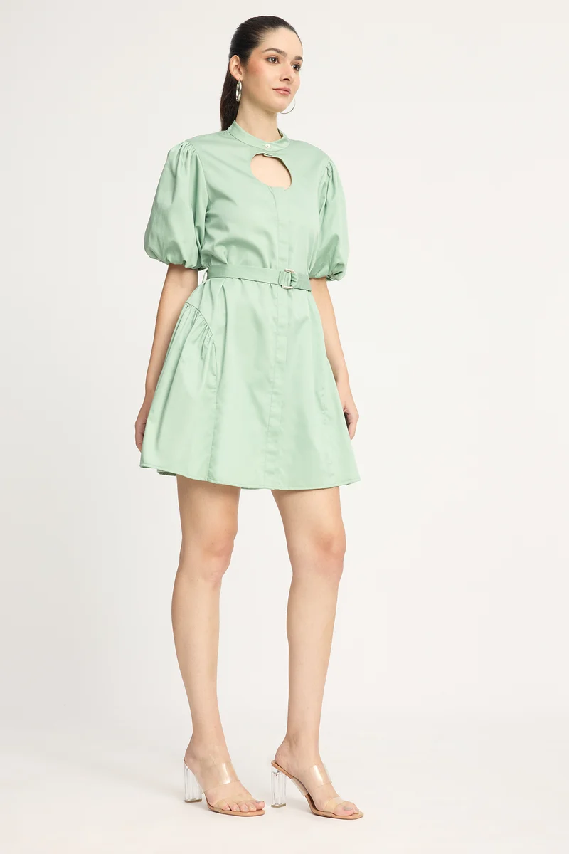 Bina|100% Cotton Cut-Out Godet Mini Dress