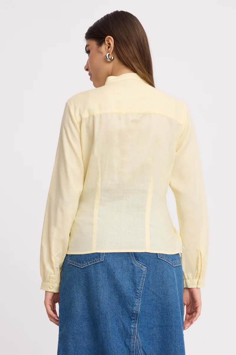 Kareni|100% Cotton Pintuck Detail Structured Shirt