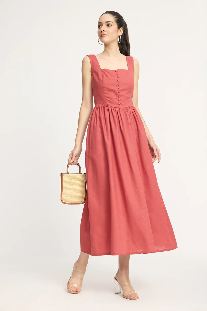 Sanm|100% Cotton Corset Midi Dress