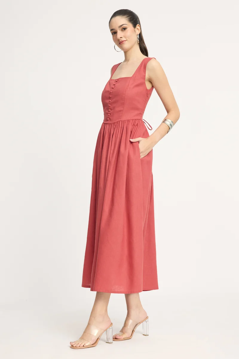 Sanm|100% Cotton Corset Midi Dress