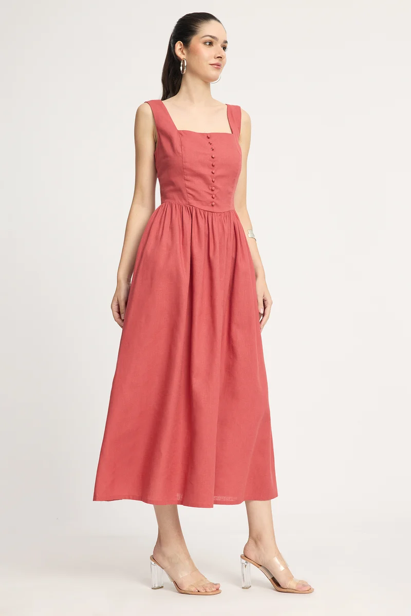 Sanm|100% Cotton Corset Midi Dress