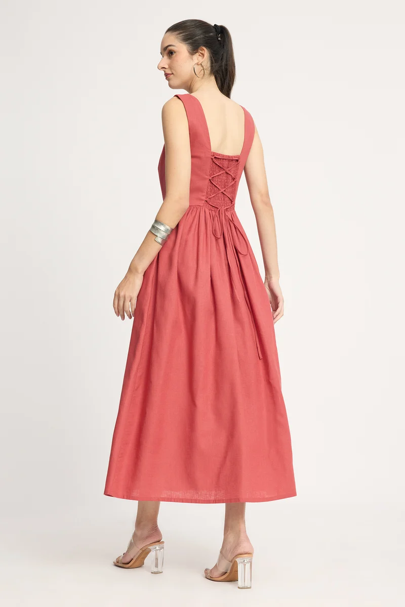 Sanm|100% Cotton Corset Midi Dress