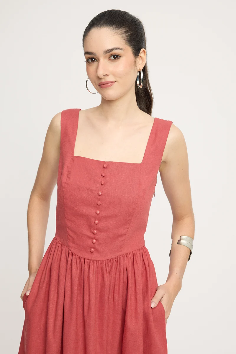 Sanm|100% Cotton Corset Midi Dress