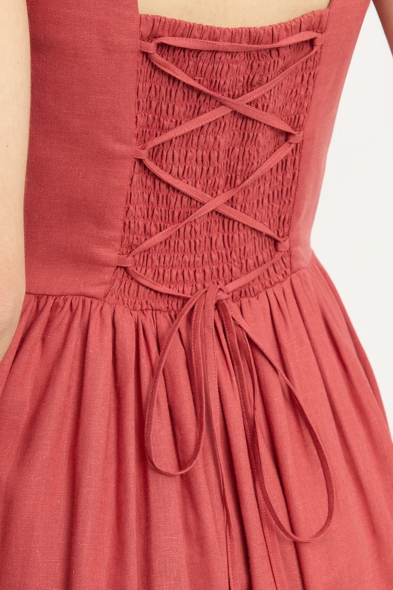 Sanm|100% Cotton Corset Midi Dress