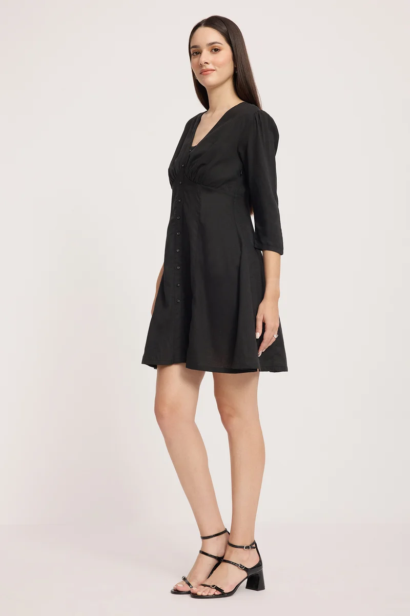 Astja|Linen Gathered Bust Mini Dress