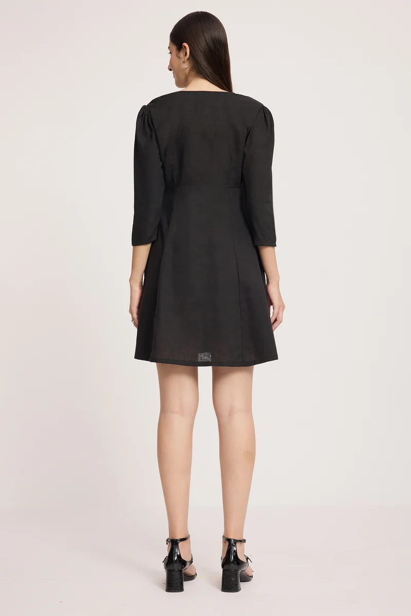 Astja|Linen Gathered Bust Mini Dress