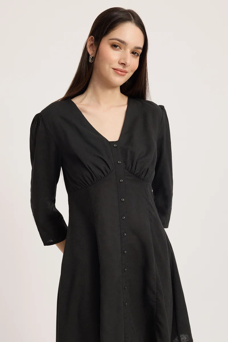 Astja|Linen Gathered Bust Mini Dress
