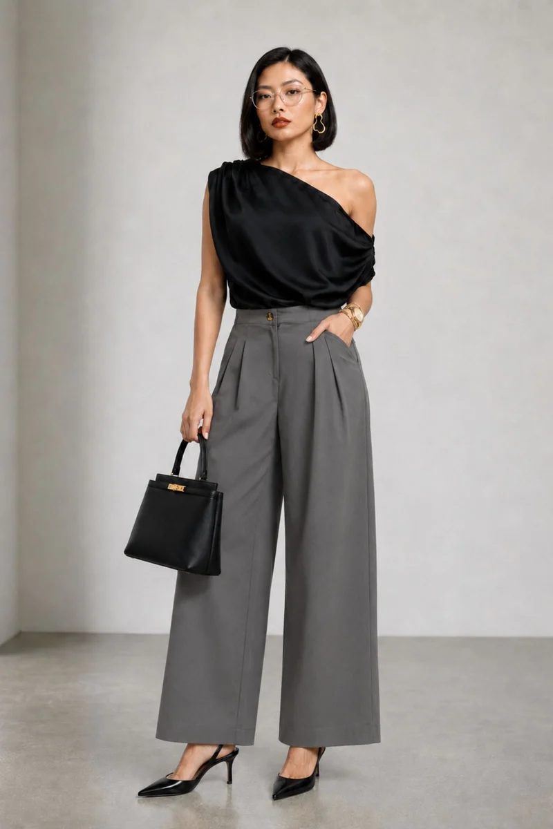 Doll|100% Viscose One-Shoulder Draped Top
