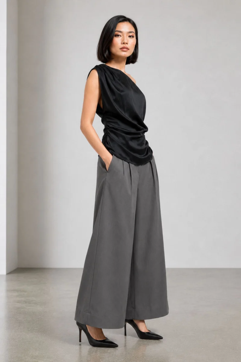 Doll|100% Viscose One-Shoulder Draped Top