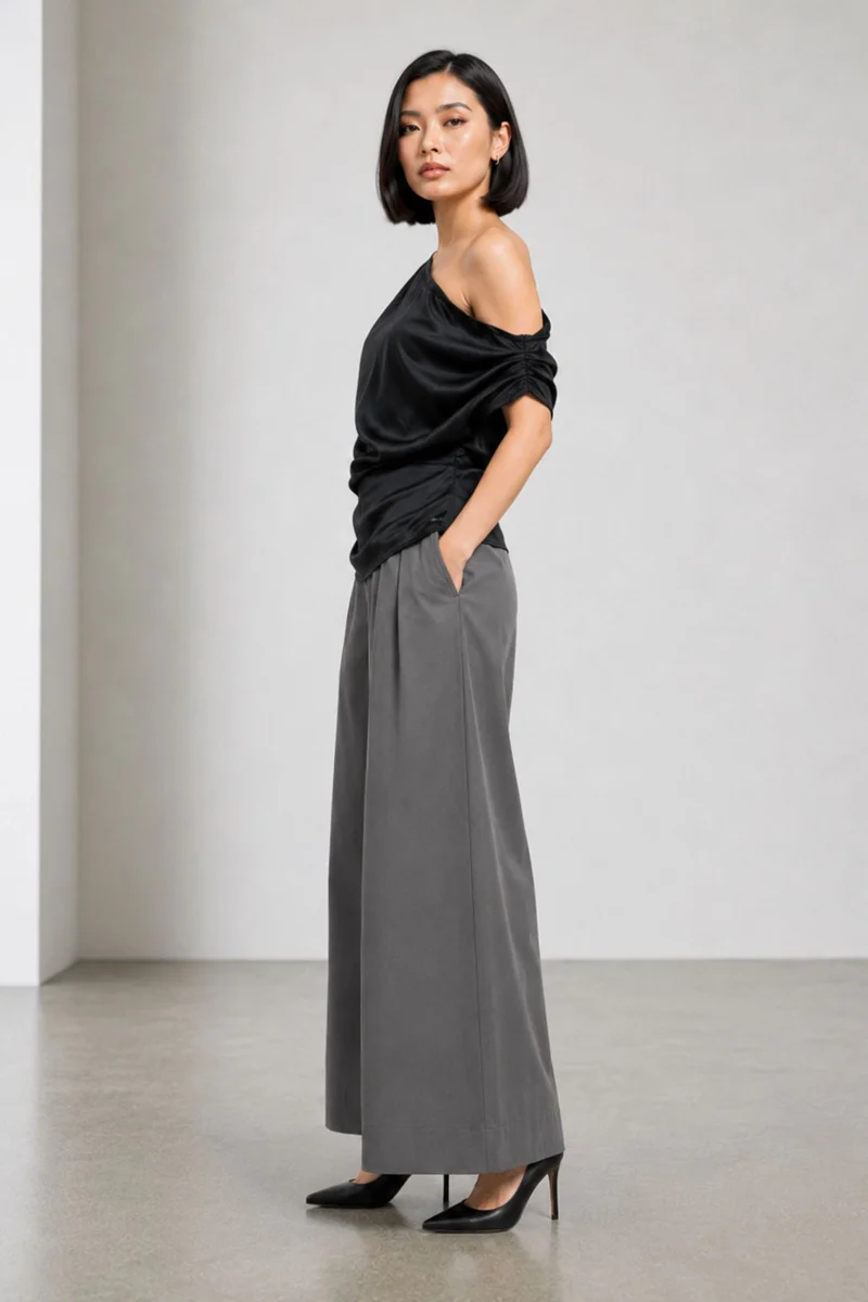 Doll|100% Viscose One-Shoulder Draped Top