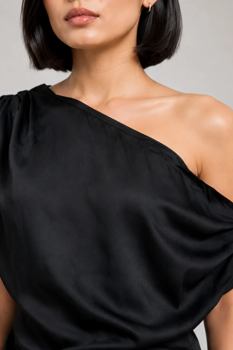 Doll|100% Viscose One-Shoulder Draped Top