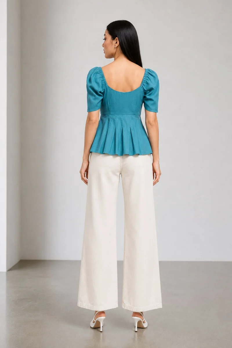 Venni|100% Cotton Sweetheart Tie-Up Peplum Top