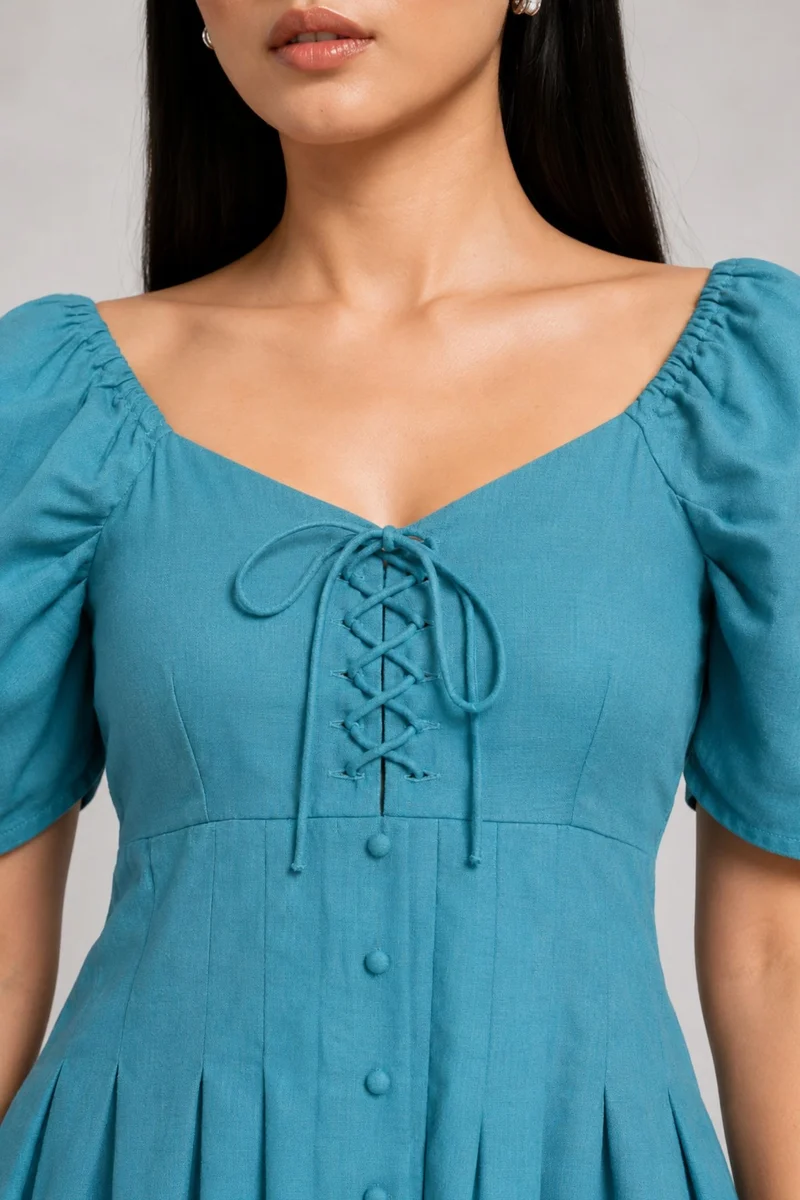 Venni|100% Cotton Sweetheart Tie-Up Peplum Top