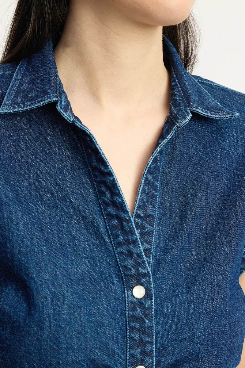 Alinny|100% Cotton Side Ruched Mini Denim Dress