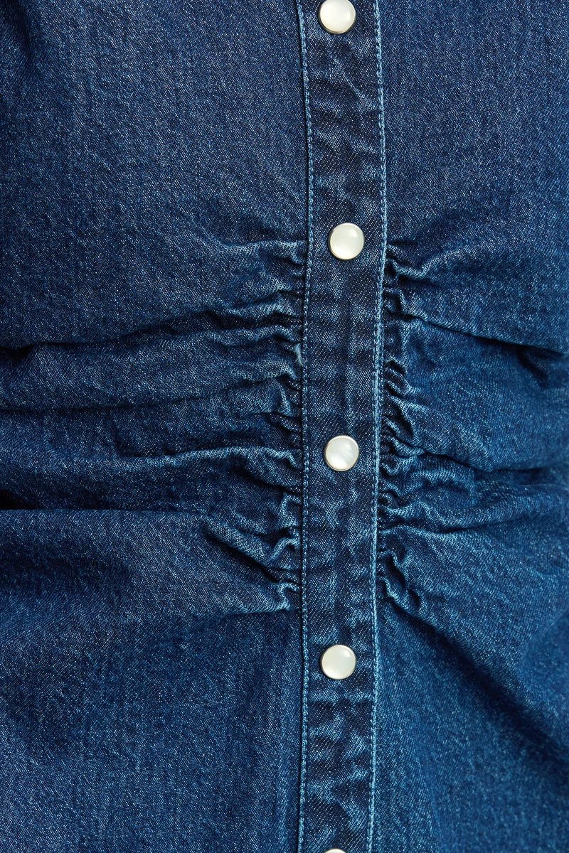 Alinny|100% Cotton Side Ruched Mini Denim Dress