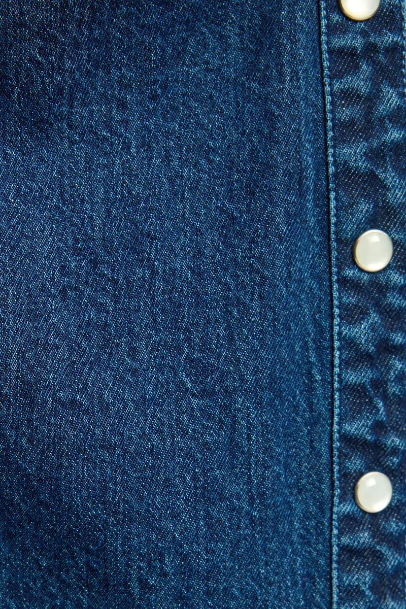 Alinny|100% Cotton Side Ruched Mini Denim Dress
