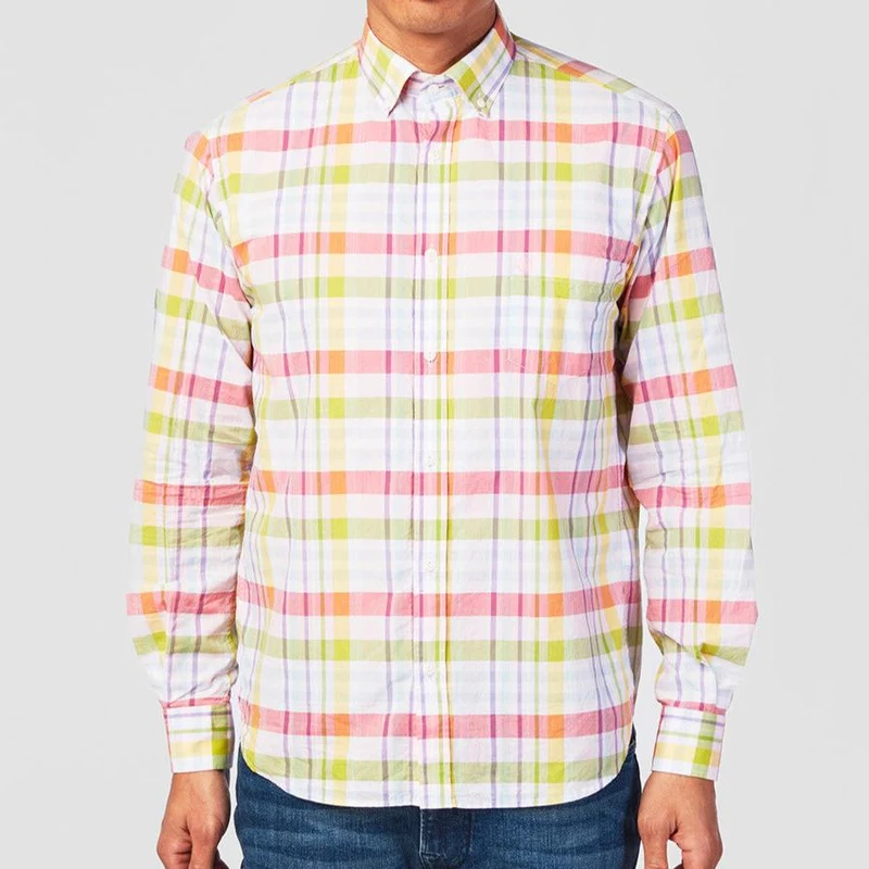 Chemise manches longues cadrillage multicolore en coton