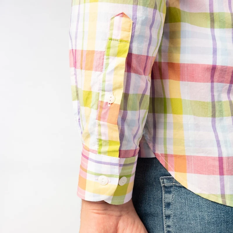 Chemise manches longues cadrillage multicolore en coton