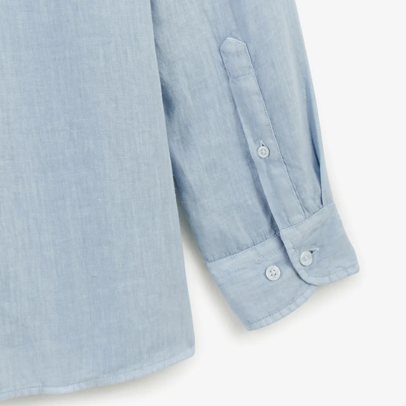 Chemise manches longues unie en lin bleu céleste