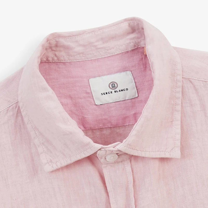 Chemise manches longues unie en lin rose