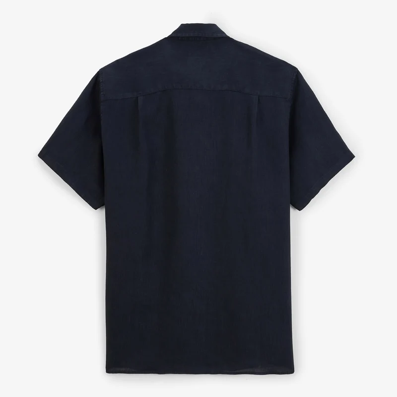 Chemise manches courtes unie en lin bleu marine