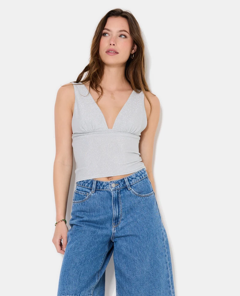 Débardeur en maille avec lurex encolure V