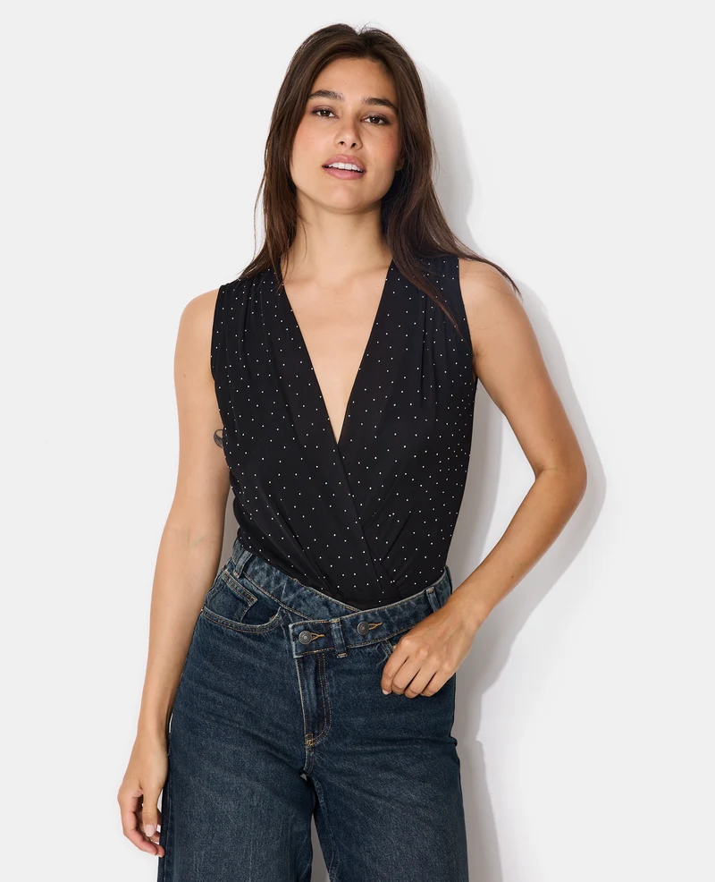 Body sans manches en voile avec strass